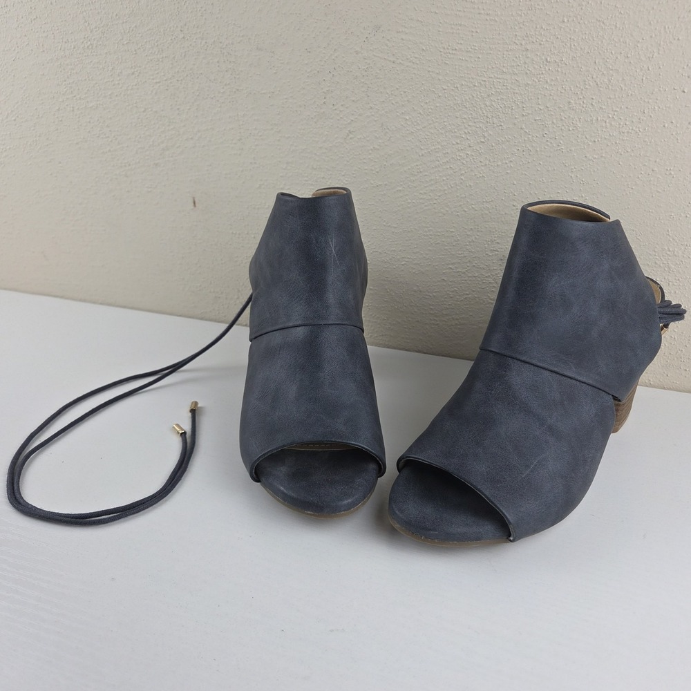 Kenneth Cole Reaction Best Hit Peep Toe Block Heel Calf Lace Sandals Blue Wmns 7 - Picture 4 of 13